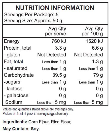 Corn flour* (70%), Rice flour* (30*) (*certified organic)