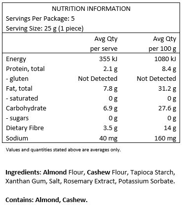 Almond flour, cashew flour, tapioca starch, xanthan gum, sea salt, rosemary extract