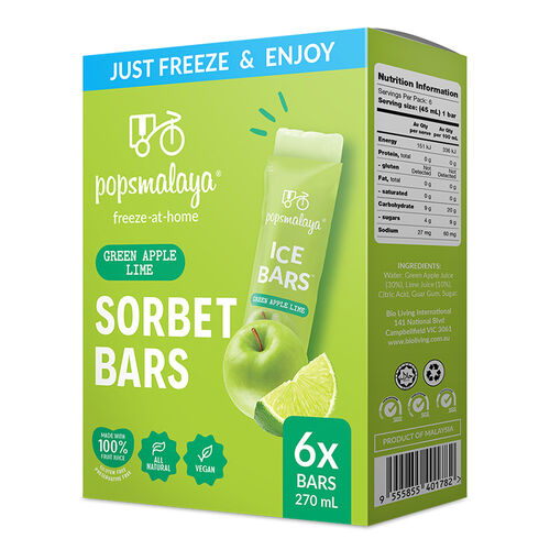 Pops Malaya Freeze-at-home Sorbet Bars - Green Apple Lime 6x45ml